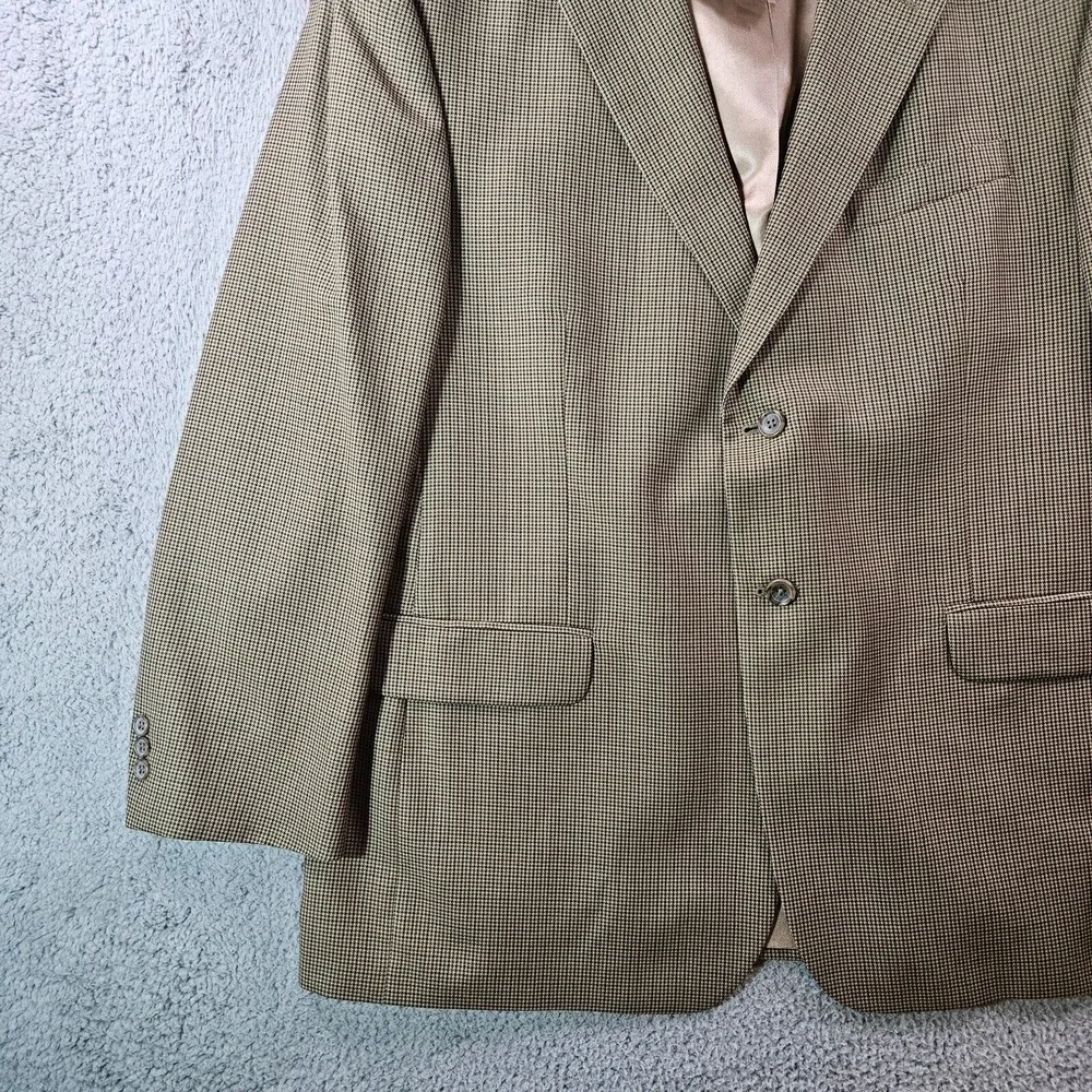 Stafford Suit Blazer Sport Coat Men 46R Wool Blend Houndstooth Khaki Brown‎